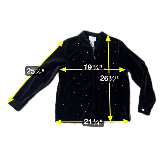 Vintage Quacker Factory Black Velvet Shirt Rhinestones Size Medium 1990s Zip Up - Picture 7 of 7